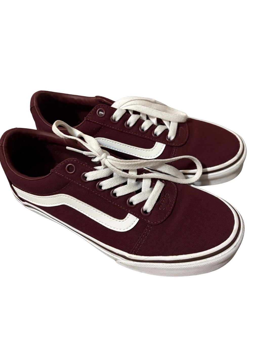 Vans Maroon Canvas Low-Top Sneakers with White Stripe - Women’s
